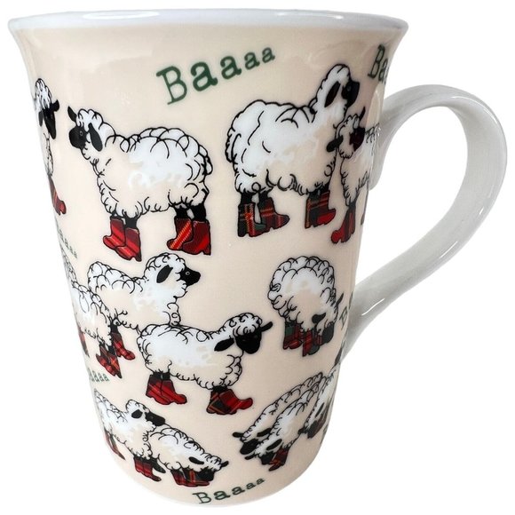 Highland China Sheep Mug Red Plaid Boots Tartan Wellies Wellington Lamb Baa - Picture 1 of 8